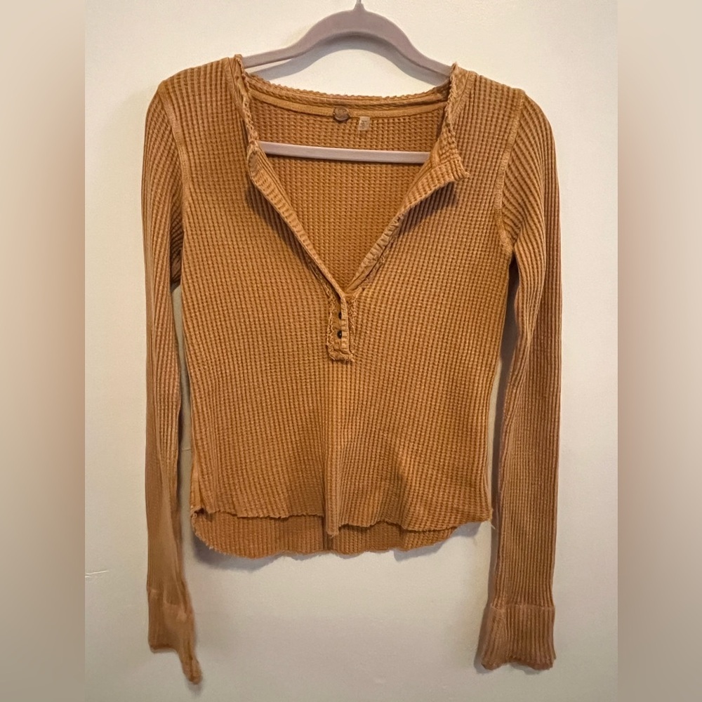 Women's Tan Waffle Knit Top